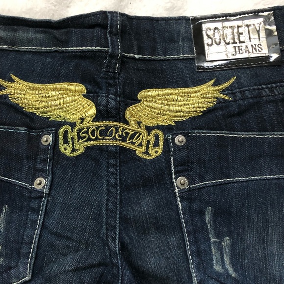 indigo Women’s jeans hand sanded decorative rips low cut slim stretch Society - Picture 5 of 10